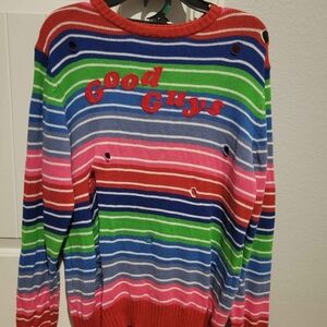 Chucky sweater costume size large with knife and knife bag.